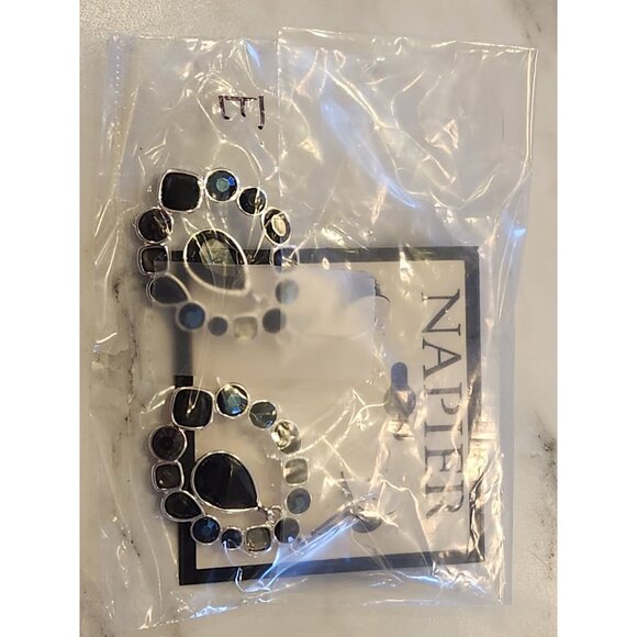 Napier Silver-Tone Drop Earrings With Black & Multi-Color Stones - Picture 2 of 5